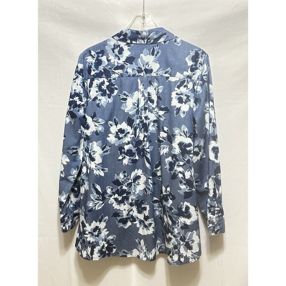 Isaac Mizrahi Live Womens 14 Long Sleeve Blue Floral Button Up Top - Picture 10 of 11